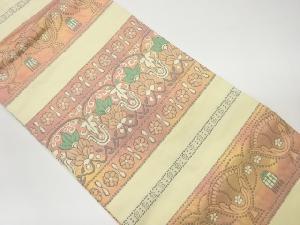 横段に草花模様織出し名古屋帯